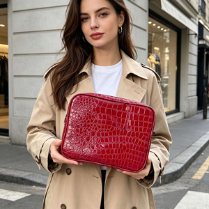 New Arrival Leather Crocodile Texture Red Cosmetic <b>Bag</b> Waterproof <b>Wash</b> Toiletry <b>Bags</b> Skin Care Makeup <b>Bags</b> <b>For</b> <b>Women</b> - Product Image 6