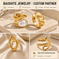18K Vergoldeter Edelstahl Chunky Statement-Ring Unregelmäßiger Breiter Ring Geometrischer Modeschmuck für Damen Hochzeit Großhandel