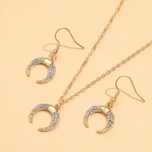 2021 star and moon necklace stitching design personality lattice chain 18K Gold Dubai fashion Earring necklace jewelry sets