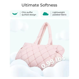 Custom Logo Woman Bag Pink Puffy <b>Tote</b> Bag Light Weight Laptop Compartments Handle Handbags Travel Beach <b>Zipped</b> <b>Tote</b> Quilted Bag - Product Image 4