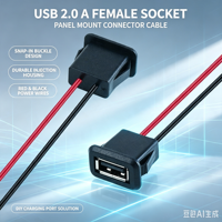 Connecteur de câble USB 2.0 A femelle à montage sur panneau LN-014 avec boucle, prise USB avec câbles d'alimentation pour modification de charge électronique