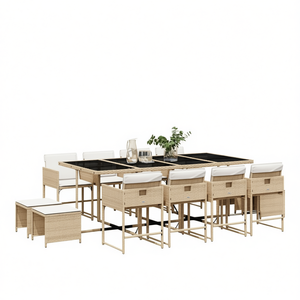 Ensemble de salle à manger de jardin en rotin beige 8 places, mobilier d'extérieur résistant aux intempéries, design contemporain, structure en métal - Product Image 1