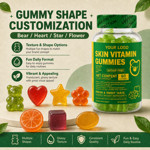 Gummies vitaminées éclaircissantes et illuminatrices pour la peau, certifiées GMP, sans sucre, véganes, à l'arbutine et à la vitamine C, pour une peau radieuse et éclatante (OEM/ODM) - Product Image 4