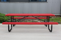 Mobilier de patio extérieur table de pique-nique rectangulaire en acier avec bancs ensemble de salle à manger pour extérieur restaurant événement chaise de table à bière en métal