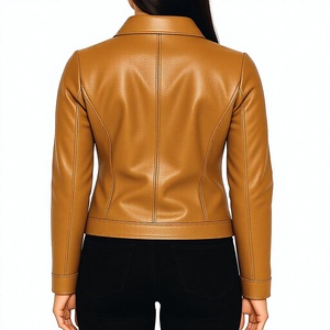 Blouson moto en cuir PU pour femme avec col montant, fermeture éclair, coupe ajustée, style motard et poches fonctionnelles pour l'automne - Product Image 6