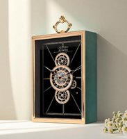 Horloge de table de luxe silencieuse avec cadran transparent, horloge décorative vintage pour le salon