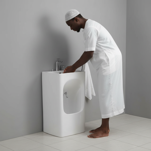 Nuovo <span class=keywords><strong>Lavabo</strong></span> Quadrato per Wudu Musulmano in <span class=keywords><strong>Ceramica</strong></span>, Lavandino per Lavaggio Piedi con Piedistallo Autoportante - Product Image 1