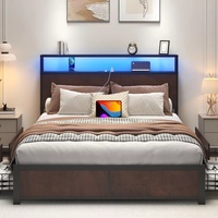 Cadre de lit en métal pliable et portable, convertible, pleine taille, avec espace de rangement, design moderne, plateforme réglable pour hôtel