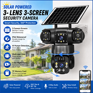 Caméra de sécurité extérieure sans fil HIKWIFI 3 objectifs 4G 6K à énergie solaire IP66 CMOS Pan-Tilt PTZ V380 <span class=keywords><strong>Pro</strong></span> 12MP avec audio bidirectionnel - Product Image 3