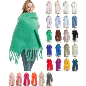 2023 однотонный шарф из пашмины с большими кисточками, зимний теплый мягкий плотный кашемировый шарф для женщин