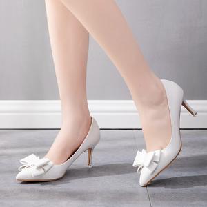 Chaussures de <span class=keywords><strong>mariage</strong></span> blanches pour femme, taille grande, à bout pointu, <span class=keywords><strong>talon</strong></span> aiguille de 7 cm, nœud papillon, haute qualité, S1042F 2025 - Product Image 4