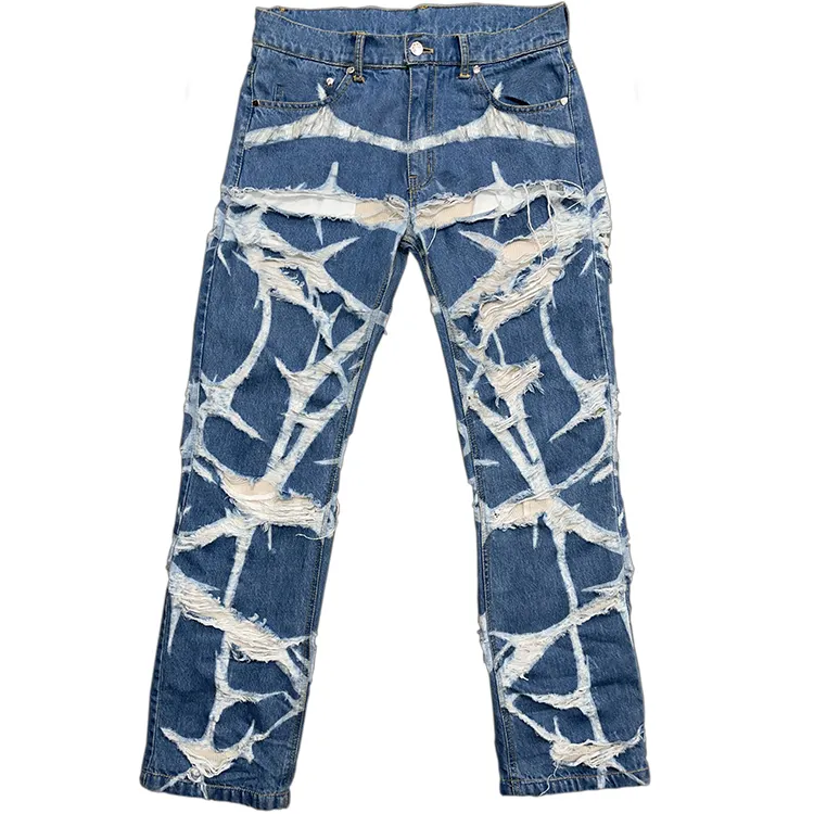 DiZNEW Ripped men's High Street Distressed Denim Pants Street wear Casual Straight jeans