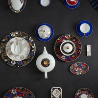 Luxe Restaurant Bone China Servies Fancy Borden Hotel Zwart En Wit Milieuvriendelijke Keramische Dinersets Voor Europese Kopers