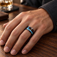 Bague de mariage pour homme en acier inoxydable noir avec incrustation de turquoise et bois naturel, vente en gros JLM, bijoux d'usine