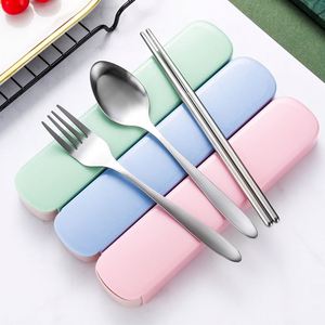 Hot Sales Stainless Steel Portable Tableware Cutlery Fork Spoon Chopsticks 3pcs Flatware Dinnerware Silverware Set With <b>Gift</b> <b>Box</b> - Product Image 3