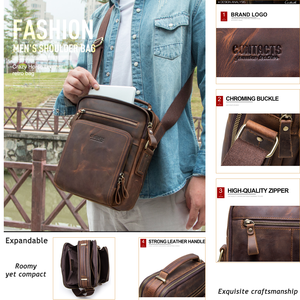 Sac Messager en Cuir Véritable Vintage pour Hommes, Sac à Bandoulière en Cuir Crazy Horse pour iPad 9.7 Pouces, Sacoche Bandoulière en Cuir pour Hommes - Product Image 6