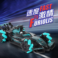 Mobil Stunt Kendali Jarak Jauh 2.4G RC Equation Car dengan Kontrol Gerakan Udara, Roda Omnidirectional, Lampu, dan Semprotan