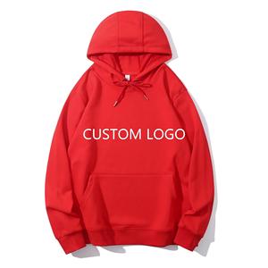 Sudadera Unisex con Capucha de Algodón y Forro Polar, Color Rojo Sólido, Corte Holgado Informal, Logotipo Estampado en la Parte Delantera, Sudadera de Punto para Otoño - Product Image 1