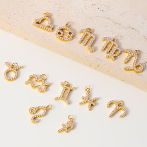 Mode 18K PVD Plaqué Or CZ Cubique Zircone Cristal Zodiaque <span class=keywords><strong>Horoscope</strong></span> Signe En Acier Inoxydable Pendentif Charmes pour Chaîne Collier - Product Image 2