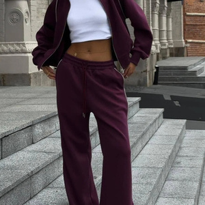 深紫色运动夹克 & 宽腿裤套装时尚运动休闲时尚时尚深紫色白色条纹 - Product Image 6