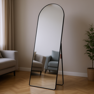 Espejo de pie arqueado de cuerpo entero 65 x 22 con marco de aleación de aluminio negro, diseño moderno para sala de estar - Product Image 2