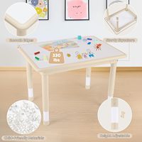 Mesa Infantil Ajustable de Madera con 4 Sillas y Superficie de Dibujo, Tamaño Personalizable, Muebles para Niños Pequeños para la Escuela