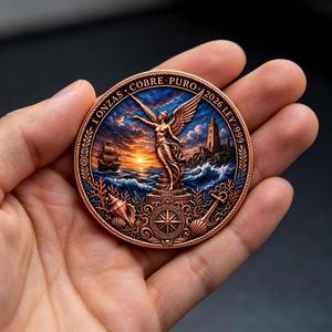 Pièce de monnaie en cuivre Libertad du Mexique, 1 once, cuivre pur à 99,9 %, ronde, Cobre Puro, Angel Liberty, badge métallique nautique océanique, gravé en 3D - Product Image 1