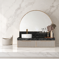 Meuble-lavabo de salle de bain moderne OPPOLIA en métal demi-rond arqué avec miroir LED, vasque flottante murale