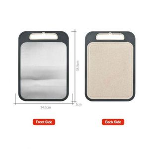 เขียงครัว 2 in 1 สแตนเลสสตีล พร้อมเขียงทำจากฟางข้าวสาลี แบบสองด้าน ทำจากสแตนเลสสตีล 304 - Product Image 2