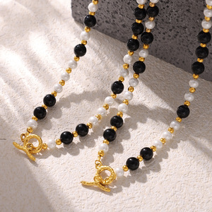 Kalung Bingxin Jewelry DIY Berkualitas Tinggi dengan Batu Akik Hitam dan Kerang Campuran, Berlapis Emas 18K dengan Gesper OT, Hadiah Trendi - Product Image 3
