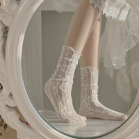 Chaussettes fines en nylon blanc pour filles, mi-mollet, style été, inspirées de Mary Jane, à volants, style japonais, avec bordure florale en maille, résistantes à l'effilochage
