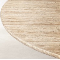 Table basse décorative en marbre sur mesure, design contemporain, fabrication artisanale, plaque de travertin naturel poli, meubles de salon