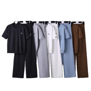 Conjunto de pantalón de pierna ancha de punto de seda helada de alta gama transfronterizo para <span class=keywords><strong>mujer</strong></span>, de <span class=keywords><strong>verano</strong></span>, holgado, adelgazante, informal, deportivo, con letras - Product Image 1