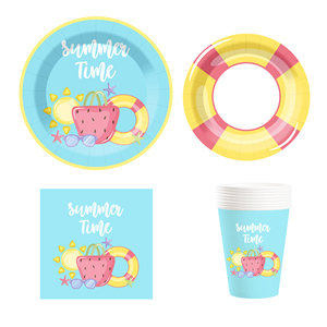 ชุดอุปกรณ์จัดเลี้ยงปาร์ตี้ริมสระน้ำลายการ์ตูน DAMAI ของตกแต่งชายหาดฤดูร้อน จานและผ้าเช็ดปากสำหรับแขก 8 ท่าน ของชำร่วยงานปาร์ตี้ - Product Image 5