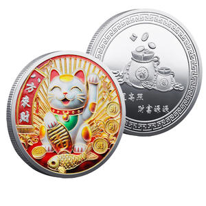 Moneda de la Suerte Maneki-Neko de Metal Plateado, La Fortuna Viene de Todas Partes, Recuerdo, Diseño Personalizado Gratuito, Regalo, Color Personalizado en 3D - Product Image 1