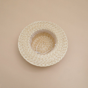 Chapeau de paille naturel pour femme, style marin, à calotte plate et bord plat, avec nœud en corde tressée, chapeau de soleil de plage, respirant, léger, style britannique - Product Image 4