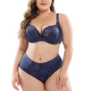 Ensemble de lingerie féminine YCH ultra-fin en dentelle, grande taille, soutien-gorge une pièce à coupe haute sans armatures et sans coutures, culotte sexy, bonnet <span class=keywords><strong>E</strong></span> - Product Image 2