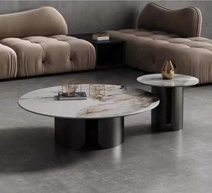 Tavolino da Caffè Moderno Minimalista Pandora Rock Board Light, Lusso Semplice per Soggiorno, Arredamento Casa con Struttura in Pietra e Legno, Piccolo - Product Image 3