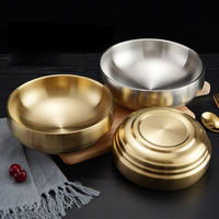 Grand bol coréen en acier inoxydable doré à double paroi pour ramen, nouilles, soupes, riz, salades et pâtes, pour restaurants et événements, personnalisable