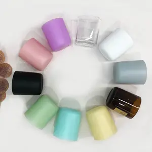 Mehrfarbig umweltfreundlich 10 oz gekrümmter boden kerzenhalter mattiertes poliertes rundes glasgefäß für kerzenherstellung