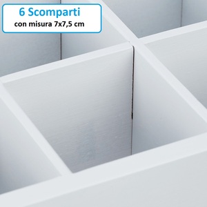 Boîte à sachets de thé et à tisanes 23x17x7,5 cm, organisateur en bois blanc avec 6 compartiments et couvercle avec fenêtre - Product Image 4