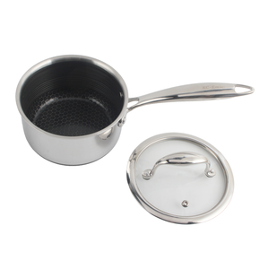 Casserole en acier inoxydable de 14 cm avec revêtement antiadhésif en nid d'abeille et couvercle en verre, compatible induction, pour la nourriture pour bébés - Product Image 3