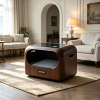 Maison intelligente pour animaux de compagnie avec circulation d'eau, refroidissement et chauffage, panneau tactile LED, grain de noyer, lit pour chien et chat