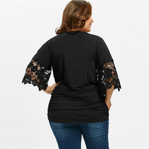 Damen Beliebte Plus Size Halbarm Deep V-Ausschnitt Schwarz Top Fashion Bluse Design Plus Size Damen Blusen - Product Image 3