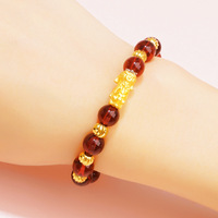 Shinmoon — Bracelets Fengshui, Bracelets en pierre naturelle de 8mm, breloque Pi Yao, plaqué or 18K, PiXiu