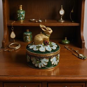 Кроличья безделушка XinZhiRun, античная Золотая эмалированная коробка на память, декоративная фигурка с кроликом ручной работы, футляр для украшений - Product Image 6