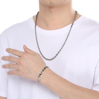 Ensemble collier et bracelet tendance pour homme, simple, résistant à la décoloration, hip-hop, chaîne à maillons de 6 mm et chaîne en forme de lèvres