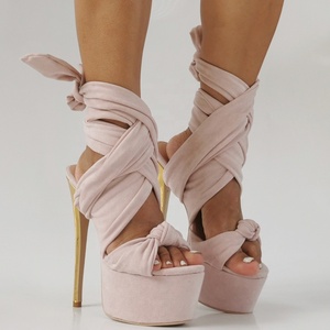 Sandales à plateforme épaisse en daim à bride cheville pour femme, grande taille 47, talons très hauts et fins, idéales pour les soirées en boîte de nuit, pour danseuses, coupe large - Product Image 5