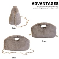 Tas Selempang Wanita Bulu Imitasi, Tas Clutch Lembut Berbulu dengan Tali Rantai Emas, Tas Bahu Fashion, Tas Selempang, Tas Tangan Bulu Imitasi Ramah Lingkungan