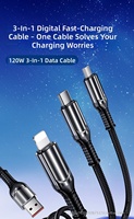 Câble de charge rapide 3 en 1 120W, arrêt automatique, charge complète en 30 min, accepte les commandes OEM, cordon de charge multi-interface pour tous les appareils